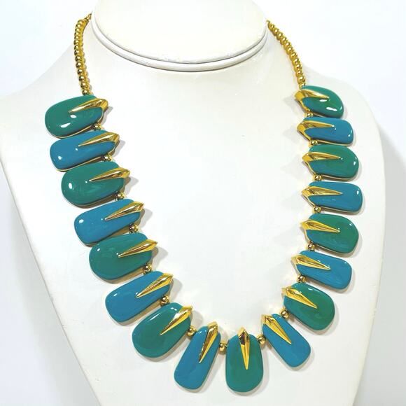 Vtg Joan Rivers Necklace 19" Blue Green Turquoise Bib Classic Collection - Picture 2 of 9